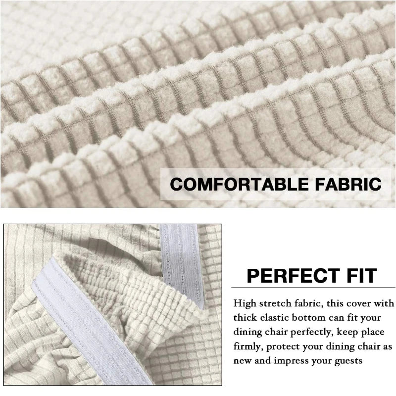 Stretch Dining Chair Covers Feature Textured Checked Jacquard Fabric Parsons Chair Slipcover Thick Chair Protectors