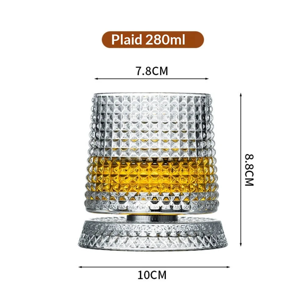 Tumbler Whiskey Glass with Base Crystal Whiskey Glasses Rotating Spinning Wine Brandy Glass Cup Drinkware for Bar Home