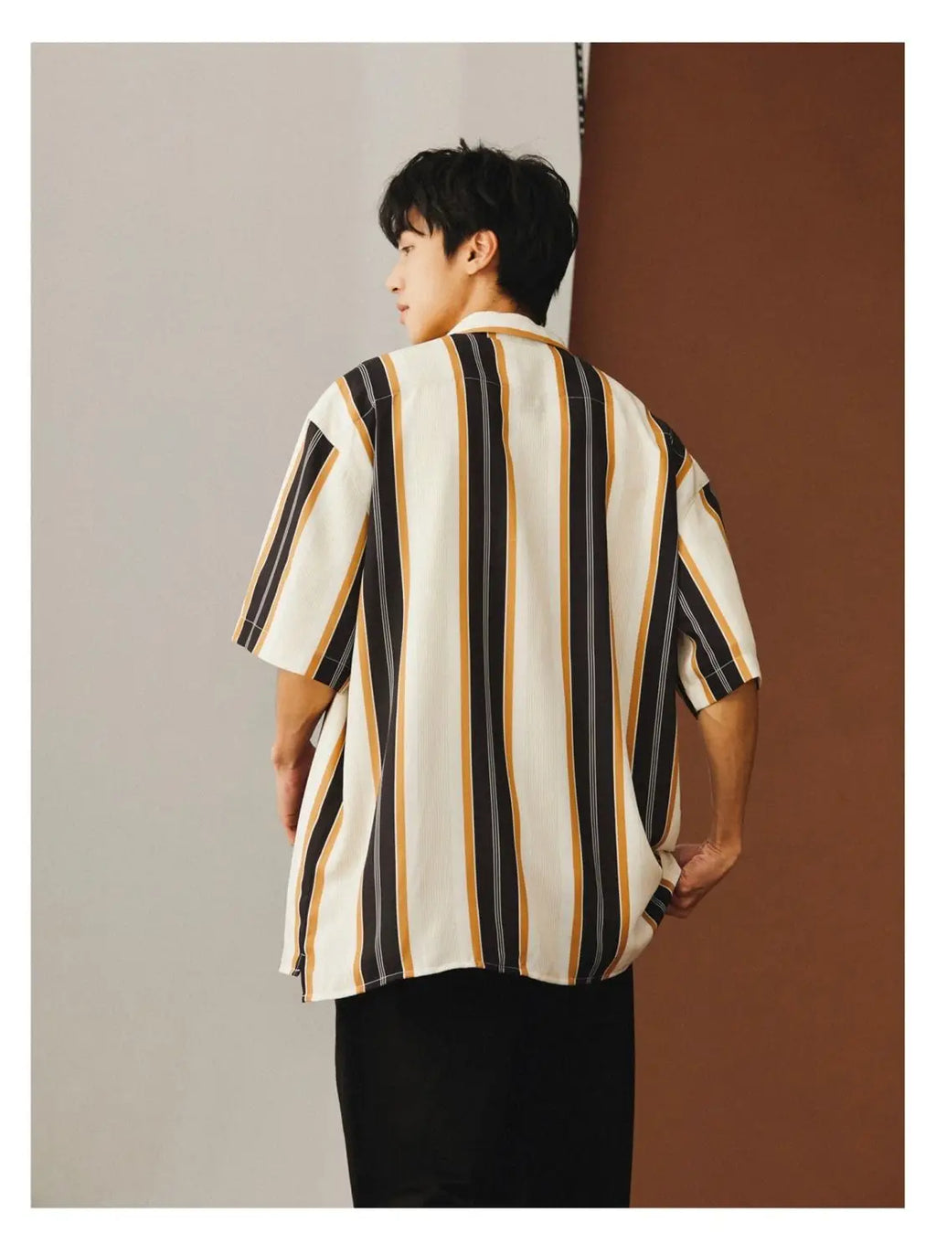 Summer New Turn-down Collar Fashion Short Sleeve Shirt Man High Street Casual Button Cardigan Striped Pockets Patchwork Tops
