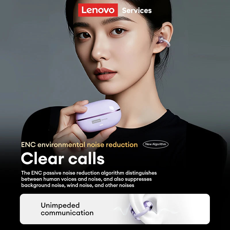 NEW Lenovo RS102 Open Ear Wireless Earphones Bluetooth 6.0 Clip On OWS Sports Headphones Ear Clip Earbuds Touch Control with Mic
