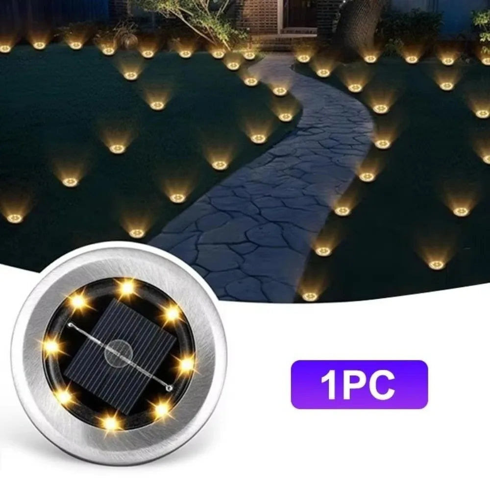 New Solar-powered Path Lights LED Stainless Steel Courtyard Lawn Lights Lighting Tools Garden Ground-mounted Light