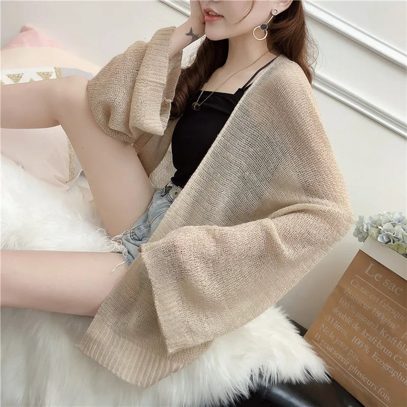 Sheer Crochet Knit Cardigan for Women Cover Up Long Sleeve Open Front Sweater Casual Knitwear Beach Outfit