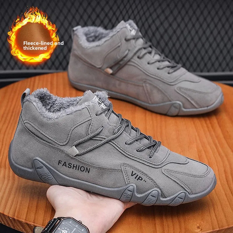 Men's Fleece Lined Safety Shoes Sporty Casual Warm Trendy High Top Work Boots Glued Sole round Toe Rubber Bottom Shoes