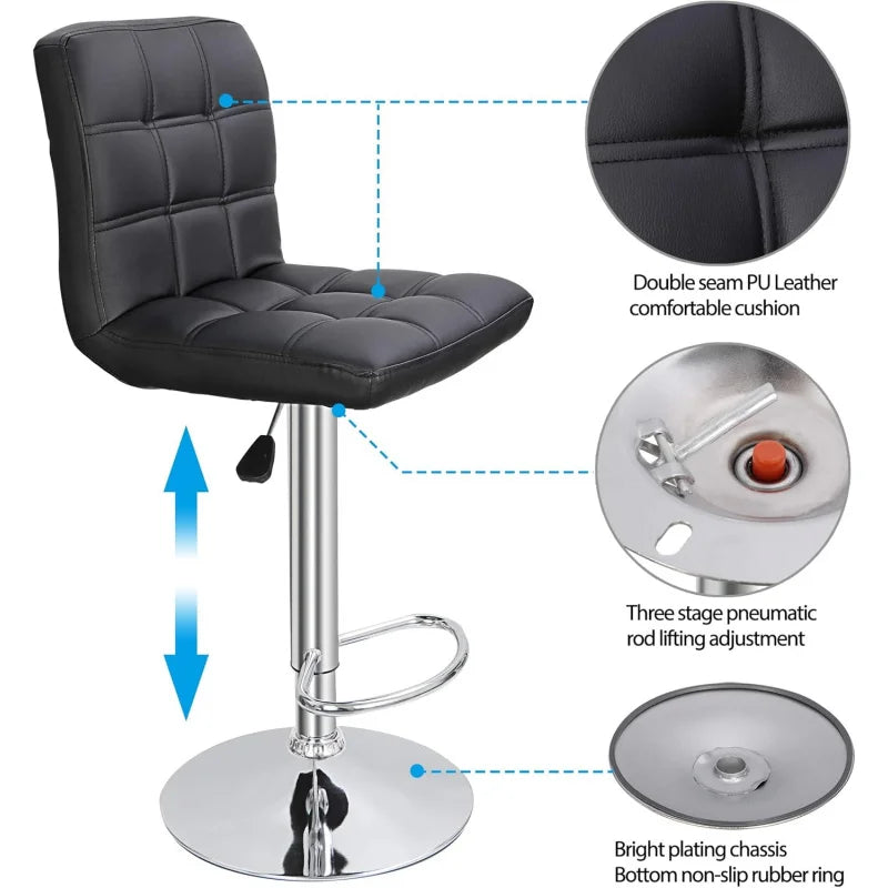 Kitchen double bar stool set, PU leather rotating adjustable tabletop height rotating stool, square backrest, 2 pieces