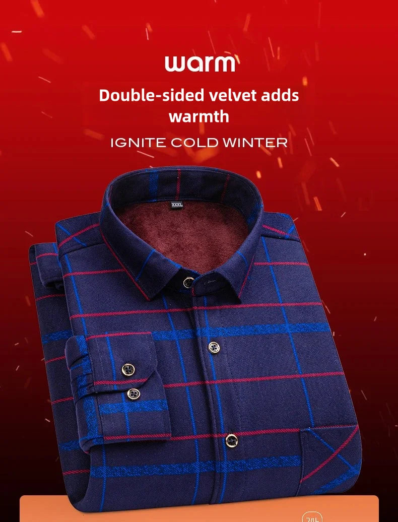 Men's long-sleeved shirt with double-sided fleece thickened warmth, 8XL, 9XL, casual winter fashion, versatile for the street