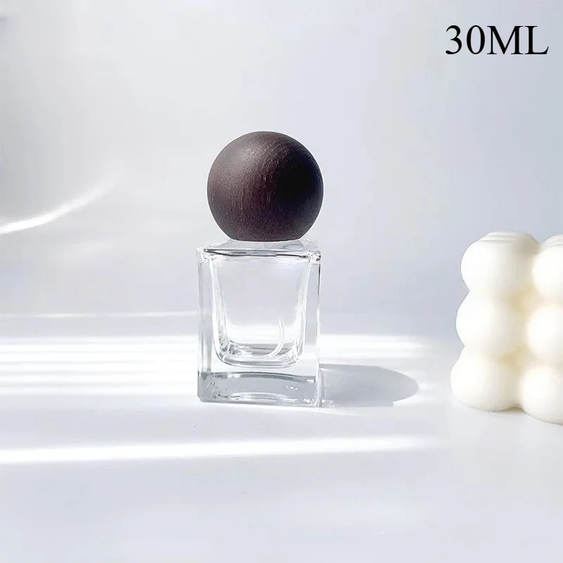 30ml Perfume Bottle Glass Line Mist Perfume  Atomizer Wood Lid Empty Sprayer Bottle Cosmetic Containers Travel Bottle Packaging