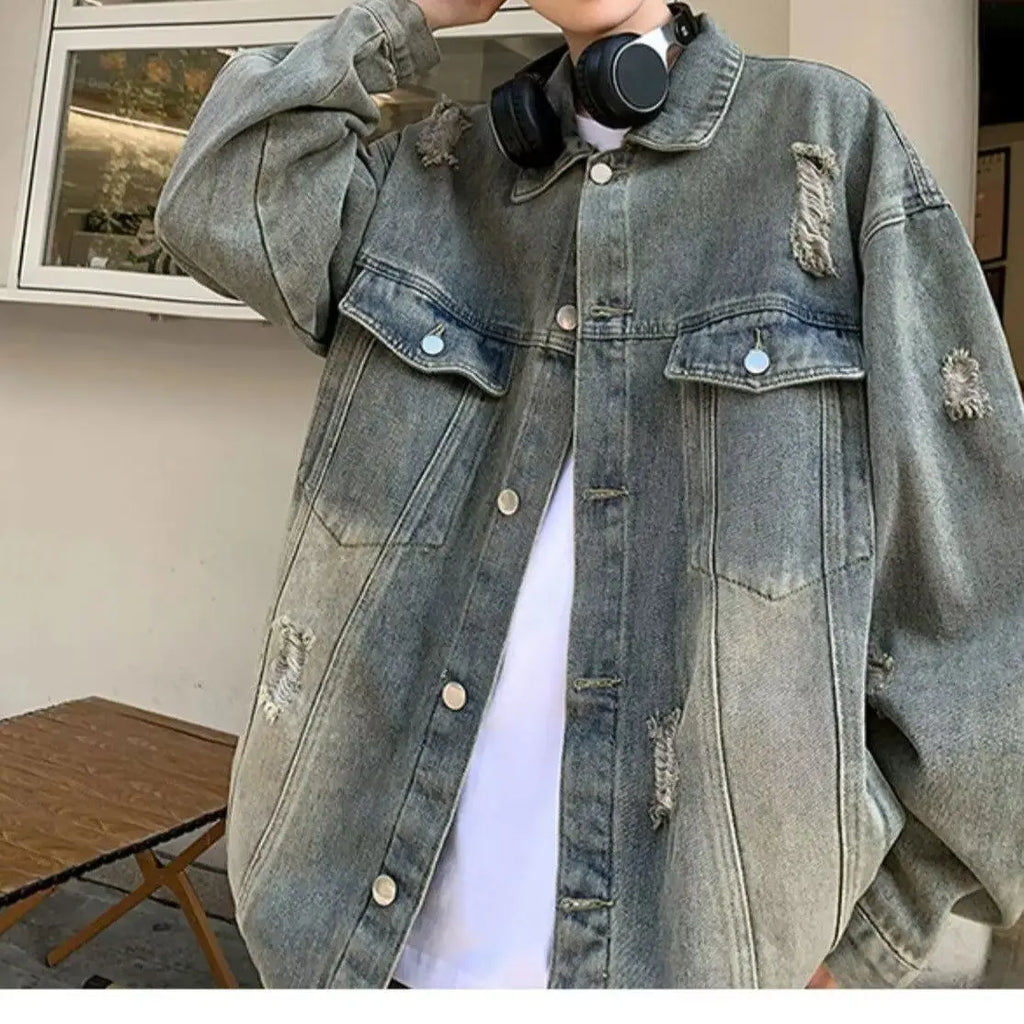 Washed Ripped Denim Jacket Men's 2026 Spring and Autumn Jacket Casual Trend
