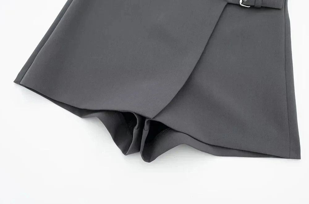 Lazvm-Asymmetric Shorts Skirts with Tab for Women, High Waist, Side Zipper, Female Skort, Fashion