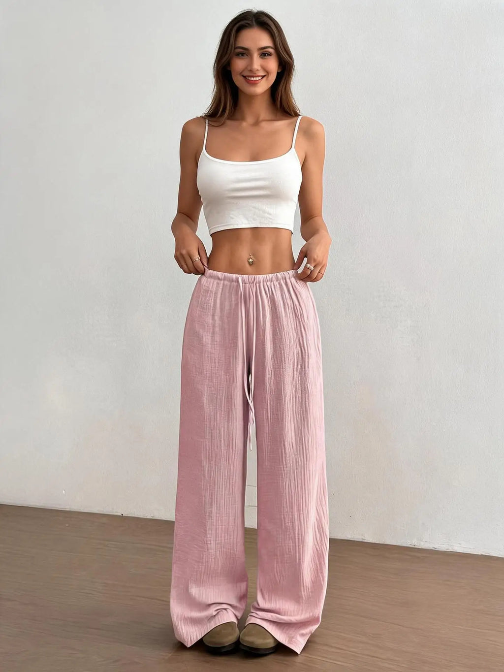 Summer Thin Texture Loose Pants Women High Waist Wide Leg Pants Women Casual Lazy Style Comfortable Breathable Trousers Women