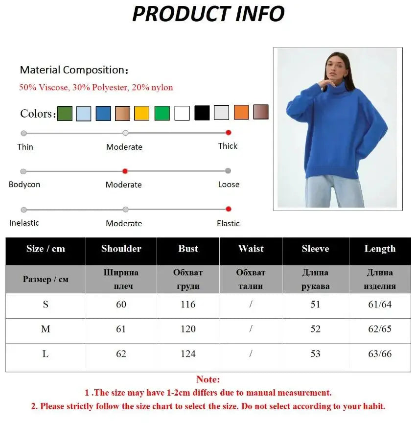 Bornladies Women Turtleneck Sweater CHIC Autumn Winter Thick Warm Pullover Top Oversized Casual Loose Knitted Jumper Female Pull