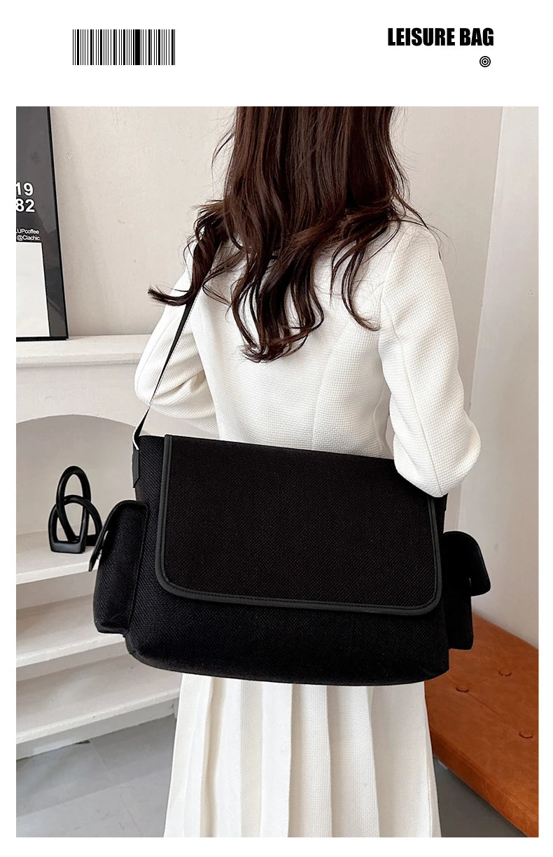 New Women's Large Capacity Canvas Shoulder Bag Casual Tote Handbag Trendy Messenger Bag for Everyday Use