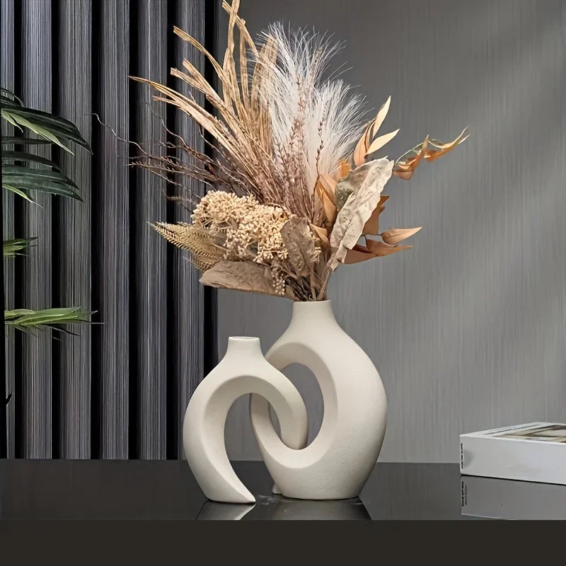 Hollow Nordic Modern Ceramic Vase Set of 2 for Modern Home Decor,Modern Boho Hollow Flower Vases for Living Room Bookshelf ваза