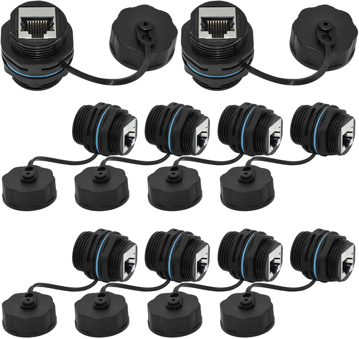 Panel Mounting Shielded CAT6 RJ45 Waterproof Connector Cat5e/6 8P8C Ethernet LAN Cable Coupler Adapter with Waterproof/Dust Cap