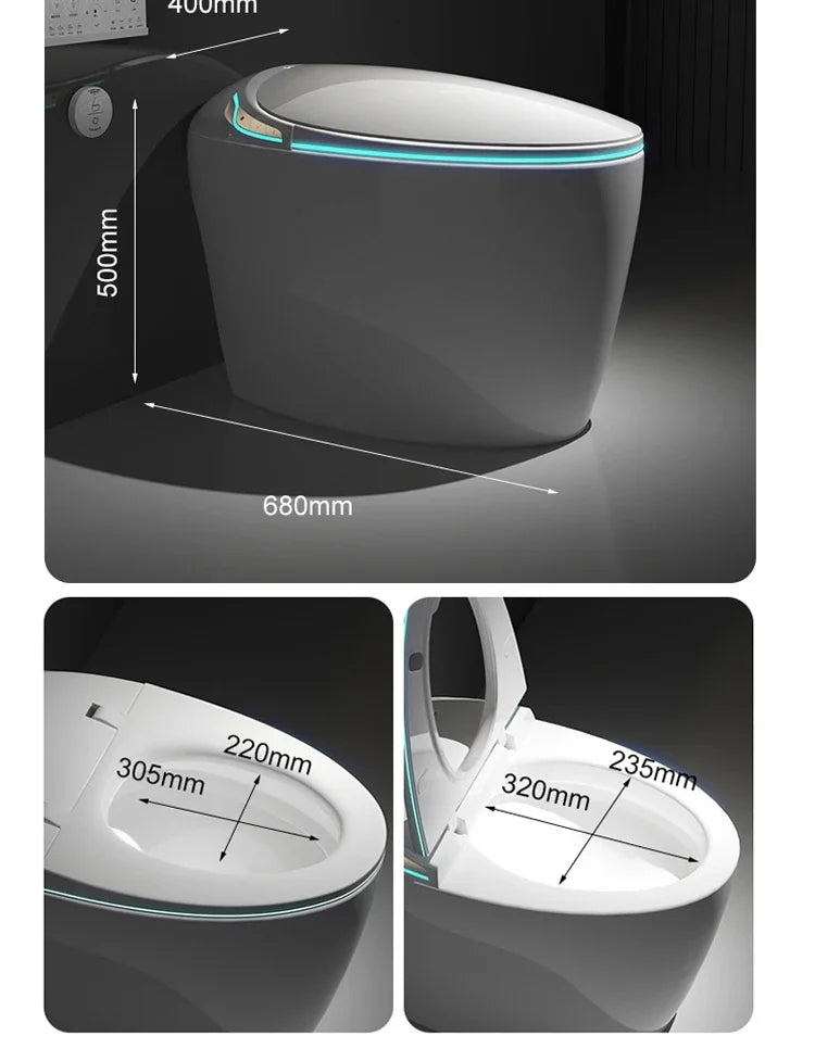 Egg Shaped Smart Toilet Fully Automatic Intelligent Bidet Integrated One-Piece Ceramic Commode Heated Seat Foot Sensor Flush