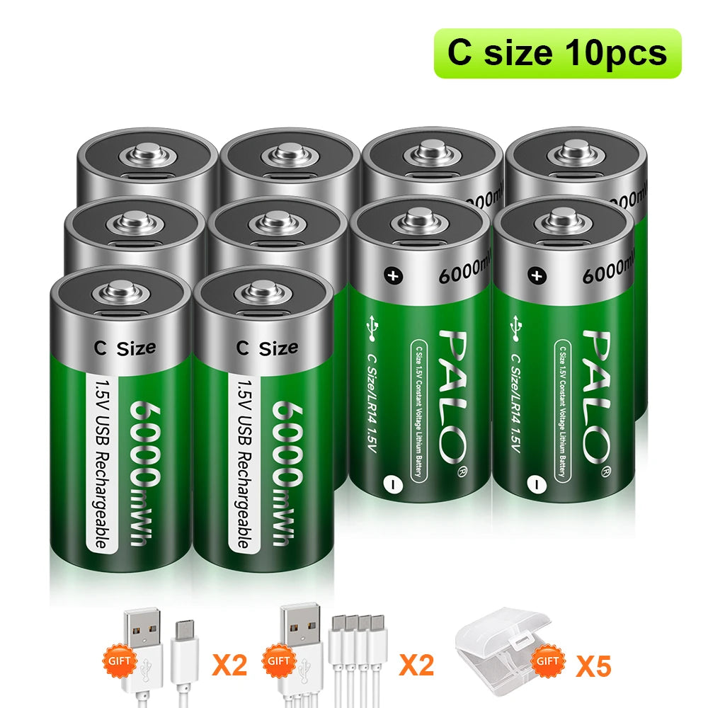 Palo 1.5V Lithium Rechargeable Battery R14 LR14 USB Charging  C Size Li-ion Battery For Water Heater Gas Stove Radio Shaver