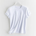 Birdtree 7%  Silk 62% Cotton Solid Female Tshirt,Woman O-neck Short Sleeve Fit Shirt,2025 Spring Summer New T57615JF
