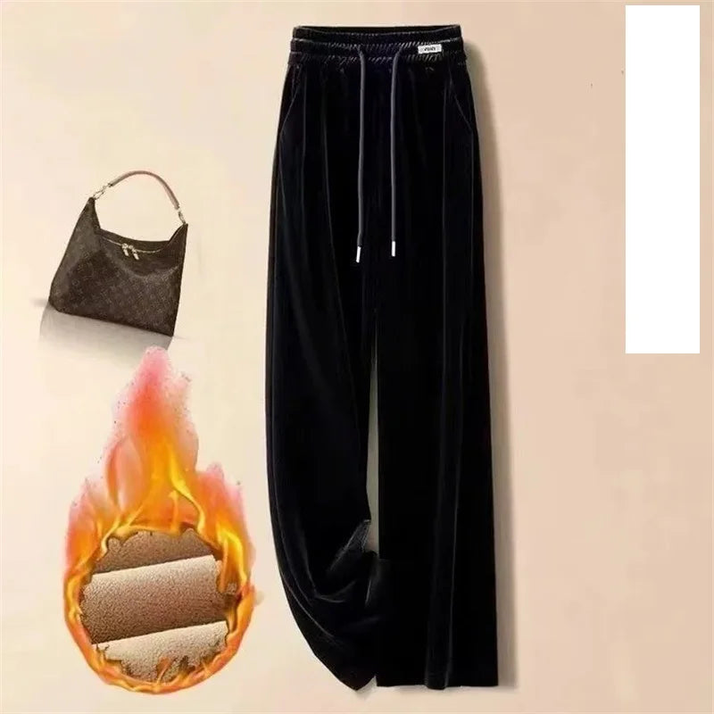 Velvet 2025 High Waist Gold Velvet Casual Pants Winter New Women's Pants Straight Pants Velvet Women's Pants