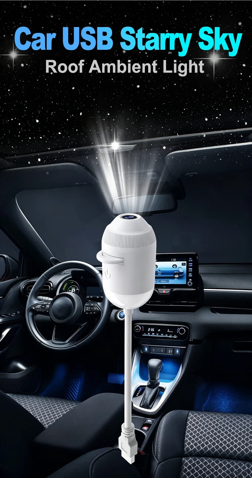 USB For Car Interior& Home Decor Roof Star Galaxy Projection Ambient Lighting 360° Adjustable Starry Sky Ambient Projector Light
