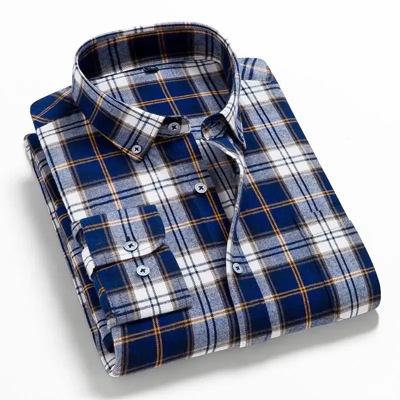 2026 100% Cotton New Male Casual Long Sleeve Warm Man Clothes Flannel Plaid Shirt Men Plus Size 3XL 4XL