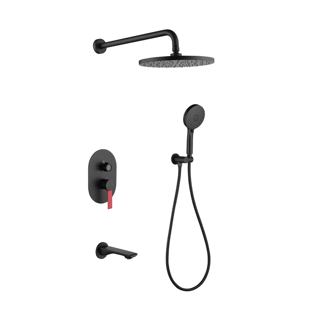 High End Matte Black Concealed Rain Shower System Modern Bathtub Thermostatic Shower Set 3 Modes Rainfall Bathroom Shower Faucet
