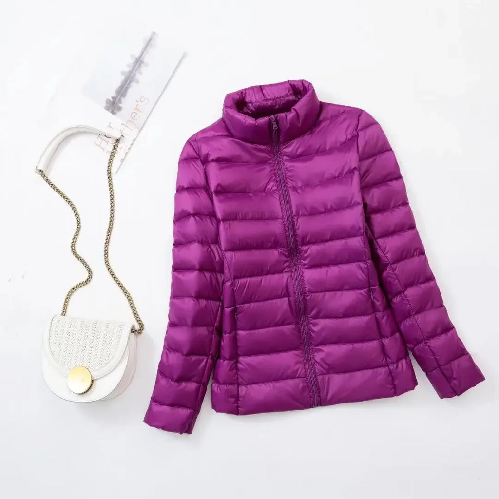 Plus Size Light Down Jacket Women Inner Cloth Autumn Winter Slim Short Stand Collar Warm White Duck Down Coat Women Outerwear