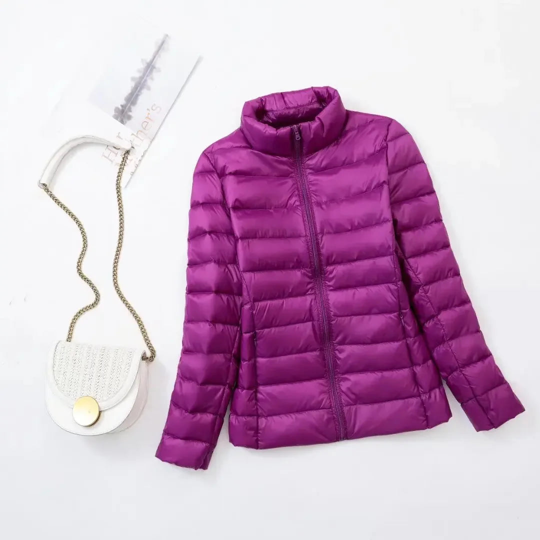 Plus Size Light Down Jacket Women Inner Cloth Autumn Winter Slim Short Stand Collar Warm White Duck Down Coat Women Outerwear
