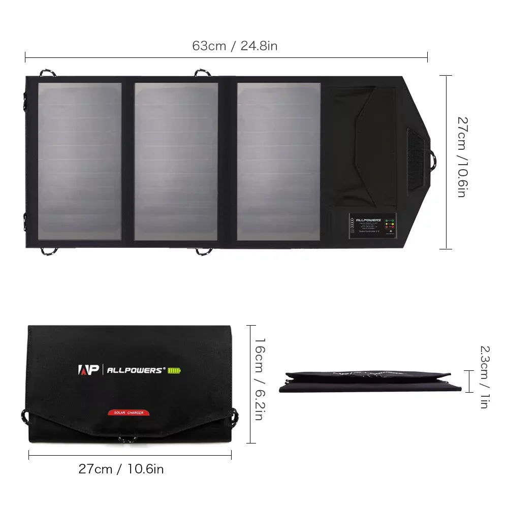 ALLPOWERS Foldable Solar Panel 5V 21W Portable Solar Charger Waterproof Solar Battery for Mobile Phone Outdoor Camping Hiking RV