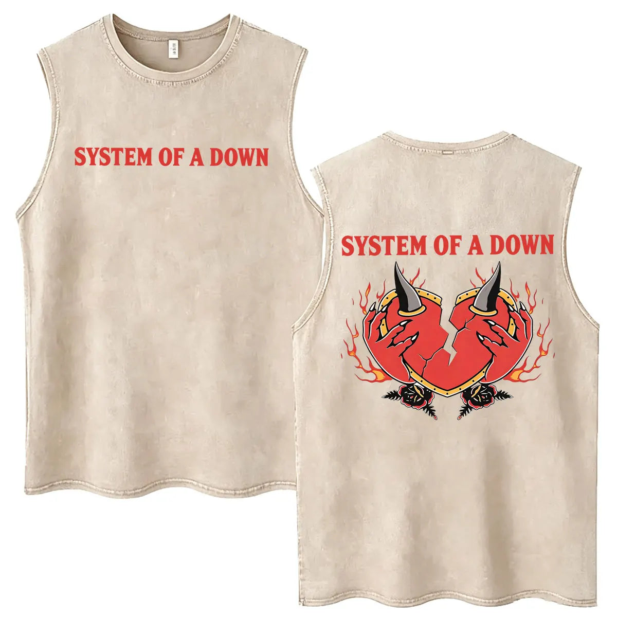 System of A Down Vintage Washed Tank Tops Men's Rock Alternative Metal Cartoon Graphic Sleeveless Vests T-shirt Male T Shirts