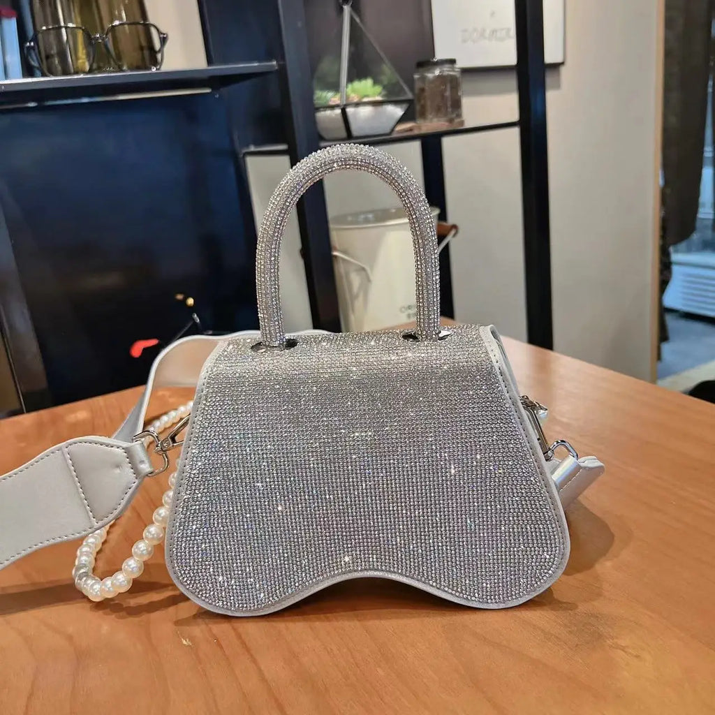 Luxury Women Handbag Glitter Shiny Rhinestones Diamonds Evening Bag Wedding Party Clutch Purse Wide Strap Shoulder Messenger Bag