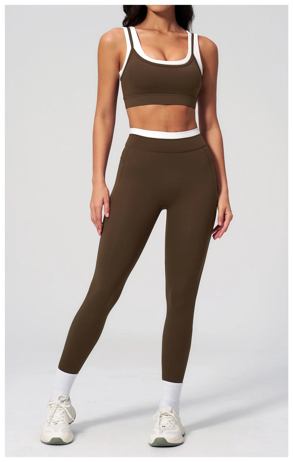 Custom LOGO Women's Naked Fake Two-piece Sports Vest Threaded Contrast Yoga Bra Running Fitness Clothing Top