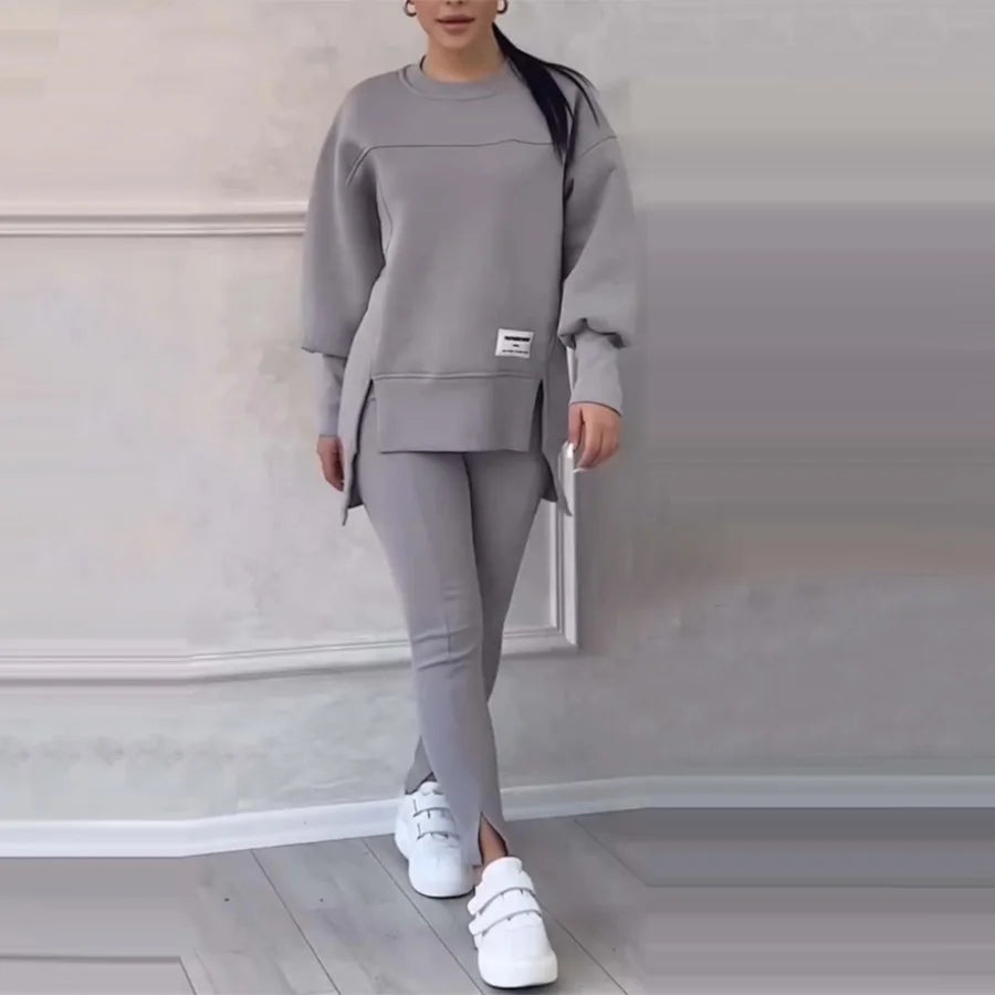 New Women's Fashion Casual Sweatshirt + Trousers Cover Autumn Winter O Neck Long-sleeved Hoodie Women's Suit Sports 2piece Set