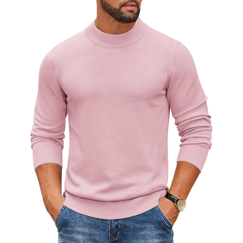 Men's Mock Turtleneck Ribbed Knit Pullover Sweater Casual Heavyweight Slim Fit Dress Sweater Warm Jumper Thermal Streetwear