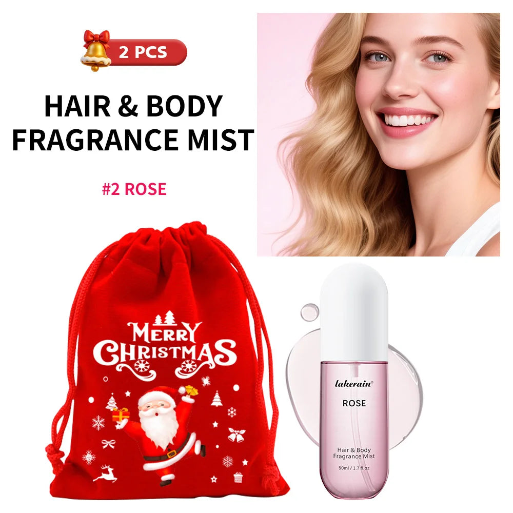 2 Pcs Christmas Hair & Body Fragrance Mist Vanilla Rose Scent Long-Lasting Refreshing Lightweight Portable Daily Fragrance Gift