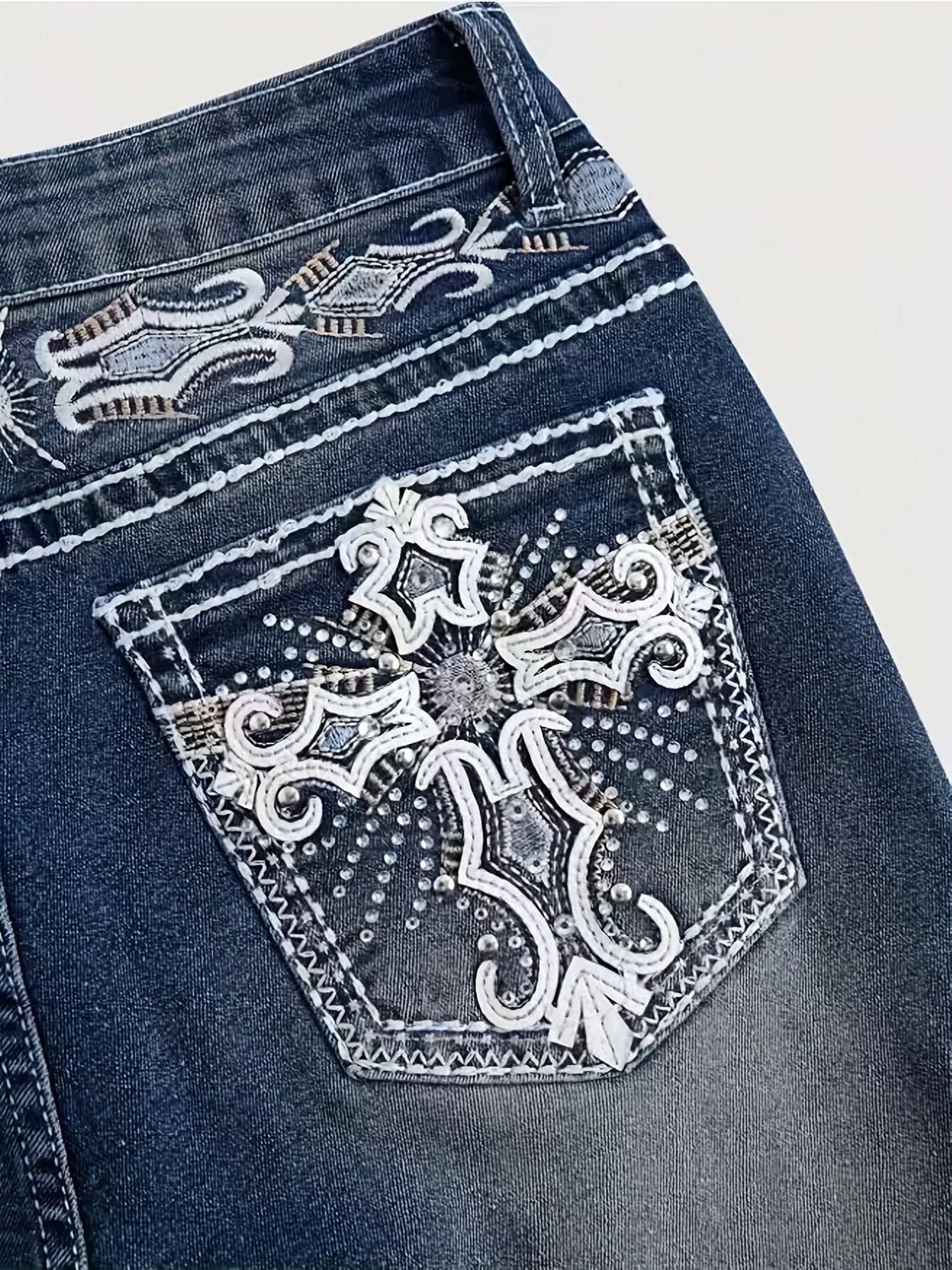 Denim Pant Women Bootcut Jeans Embroidery Vintage Washed Mid Waist Straight Trousers Slim Fit Y2k Streetwear Work Casual Summer