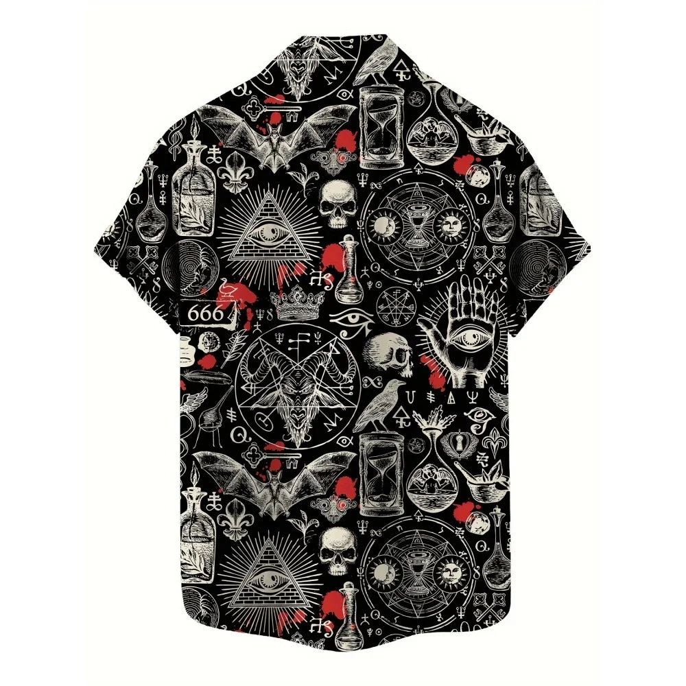 Skull 3D Printed Men's Hawaiian Shirt Street Gothic Style Trendy Vintage Lapel Tops Summer Y2K Casual Short Sleeve Beach Shirt