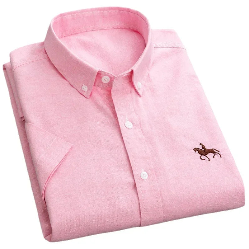 Short Sleeve For Men Shirt 100% Cotton Oxford Casual Without Pocket Solid Men's Dress Shirts Plus Size 6XL