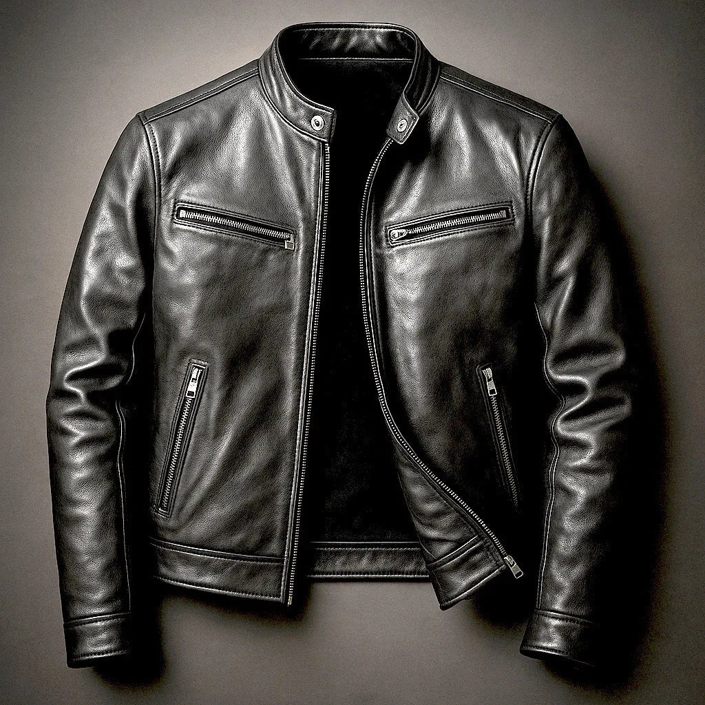 Mens Locomotive PU Leather Coat Mens Stand Collar Outdoor Handsome Leather Jacket Slim Punk Pilot Jacket Korean Trendy Clothes