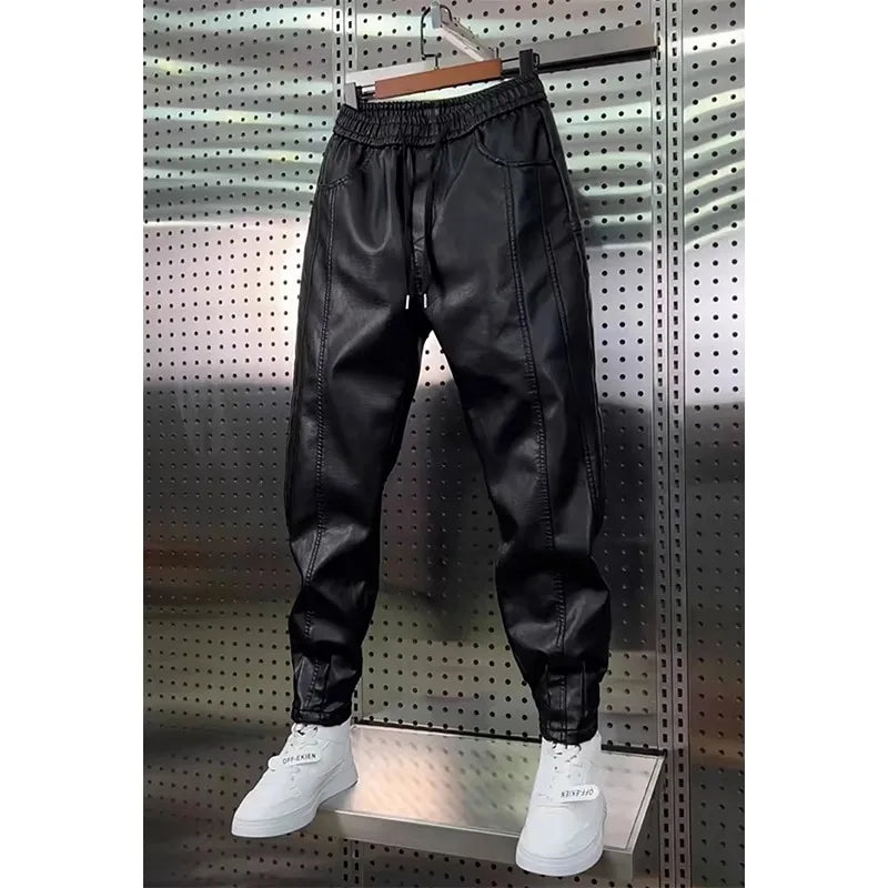 Leather Pants Men's Hip Hop Harem Loose Trousers Outdoor Jogger Sweatpants Luxury Elastic Waist Waterproof  Men's Pants