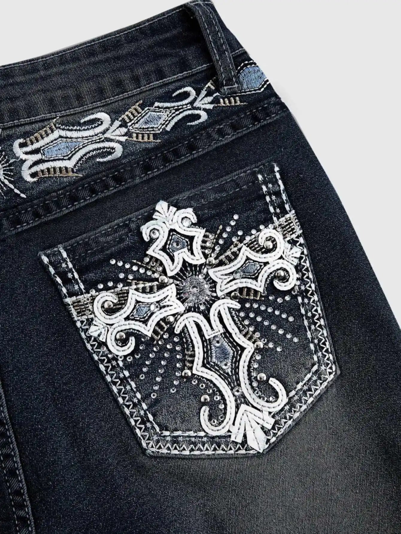 Denim Pant Women Bootcut Jeans Embroidery Vintage Washed Mid Waist Straight Trousers Slim Fit Y2k Streetwear Work Casual Summer