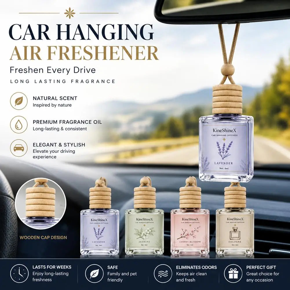 Car Air Freshener Long Lasting Hanging Perfume Bottle Wooden Cap Essential Oil Diffuser Safe Auto Rearview Mirror Pendant