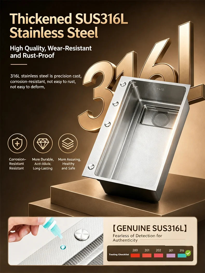 316L Stainless Steel Kitchen Sink Undermount Sinks Antiscratch Rice Granule Embossing Large Single Slot Dish Wash Basin