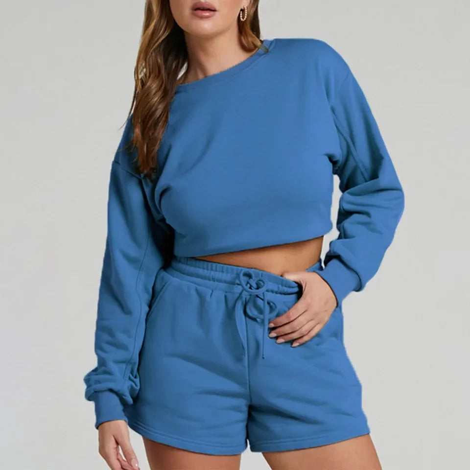 shorts sets women 2 piece outfits Womens Self Cultivation Long Sleeve Casual Hooded Sweatshirt Two Piece костюм женский летний