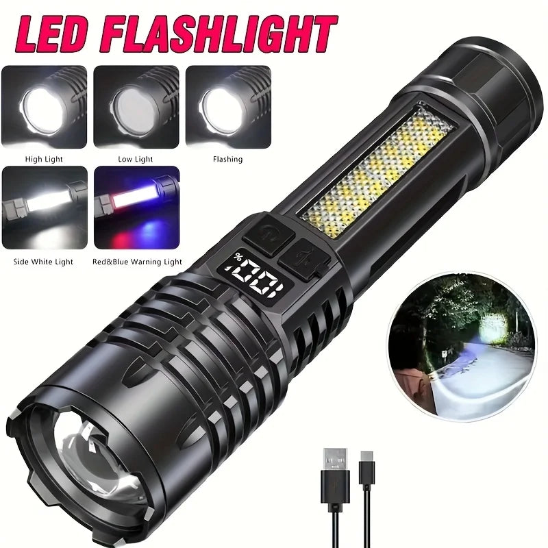 2000LM Super Bright LED Flashlight, USB-C Rechargeable with Digital Display Torch,Long Lasting for Outdoor Camping Emergency