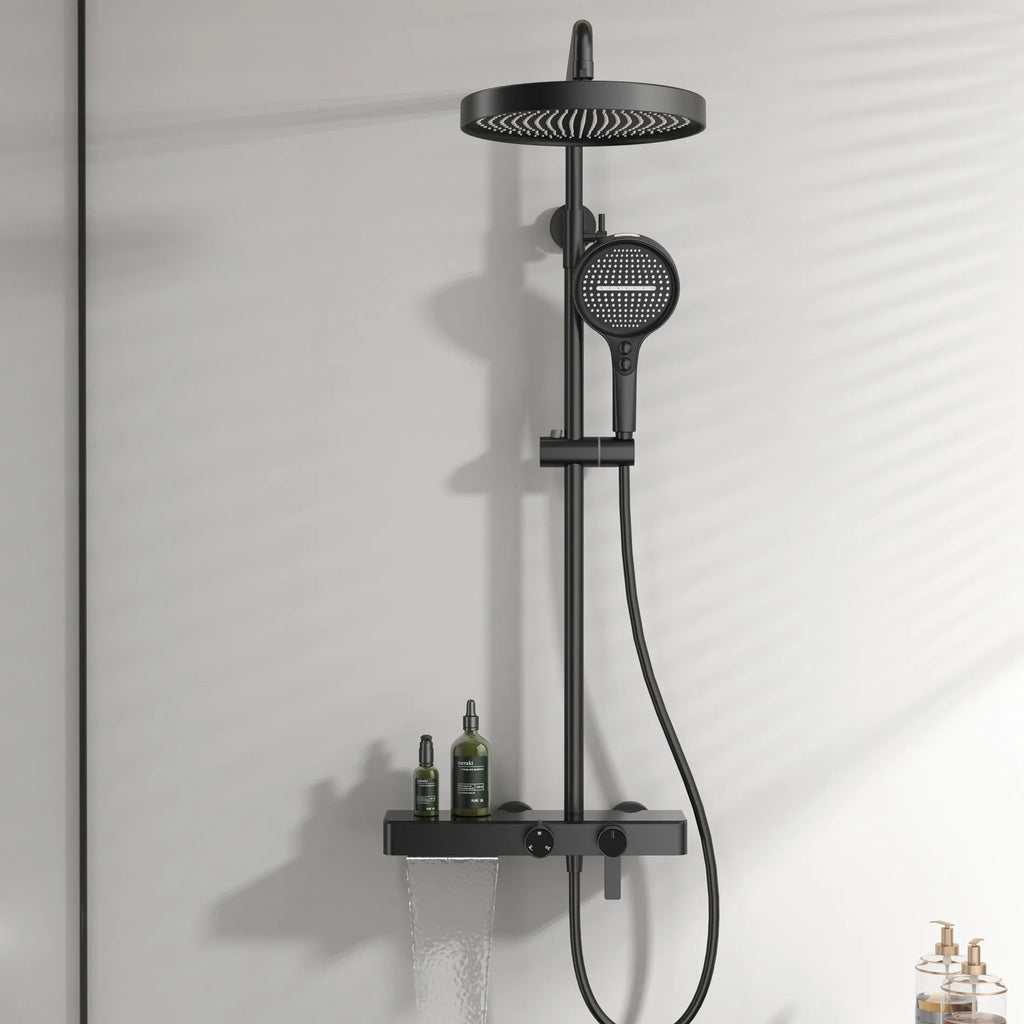 Orange Piano Bathroom Shower Set Waterfall Bathroom Mixer Faucets Rainfall Shower Head Hot Cold Piano Bathroom Shower System