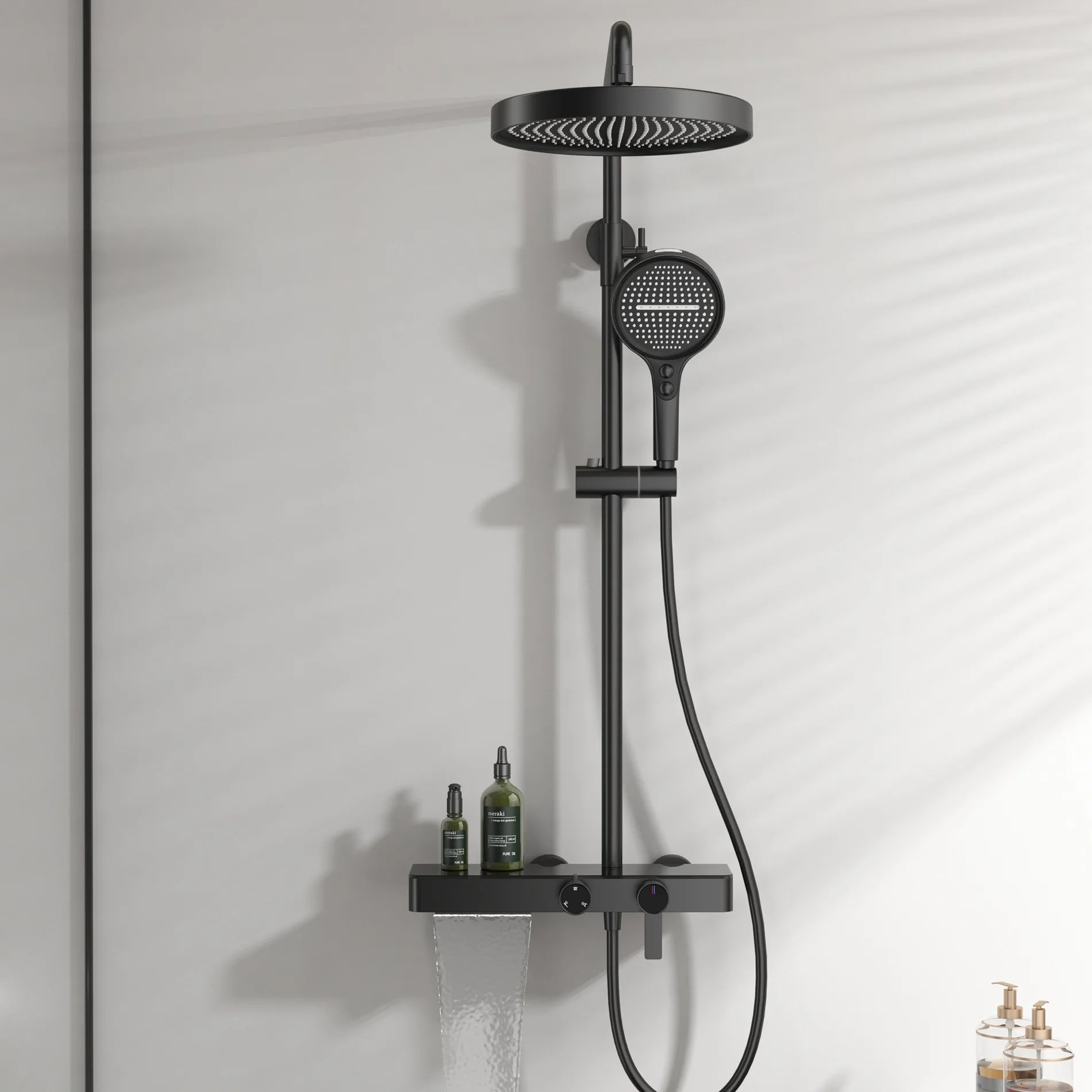 Orange Piano Bathroom Shower Set Waterfall Bathroom Mixer Faucets Rainfall Shower Head Hot Cold Piano Bathroom Shower System