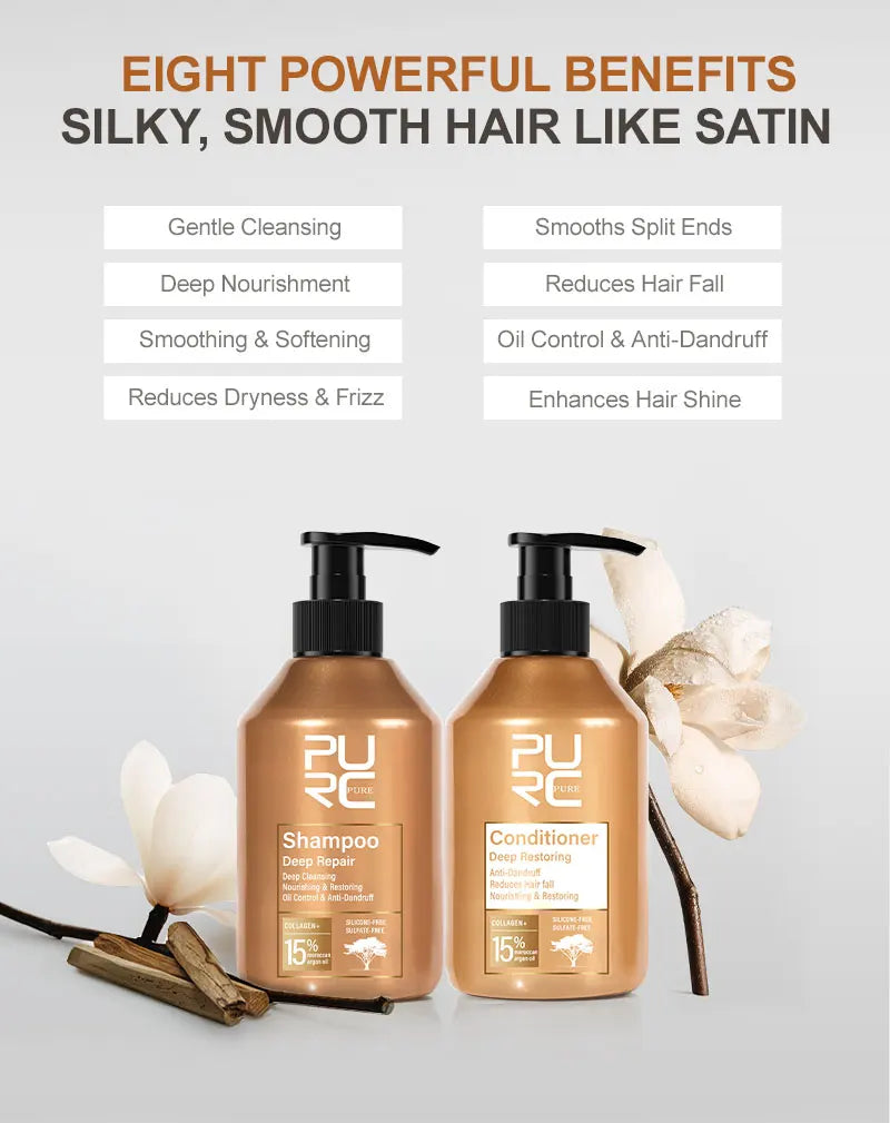 PURC Amino Acid Shampoo Conditioner Morocco Argan Oil Sulfate-Free Smoothing Keratin Hair Treatment Repair Damaged Hair Care