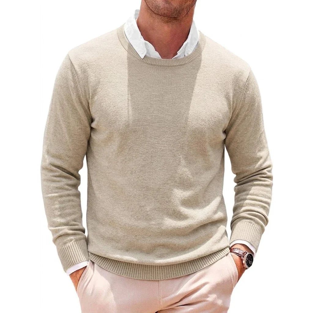 Mens Casual Crew Neck Knit Pullover Fall Cozy Jumper Refined Long Sleeve Business Knit Top Winter Outerwear Knit Office Apparel