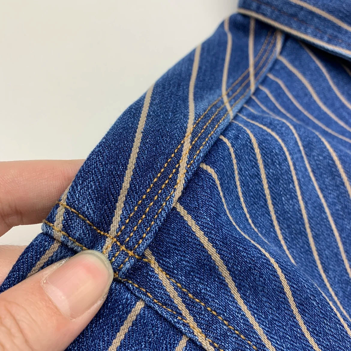 2025 Autumn New American Retro Heavyweight Striped Denim Shirt Jacket Men's 100% Cotton Washed Old Fashion Loose Casual Coat