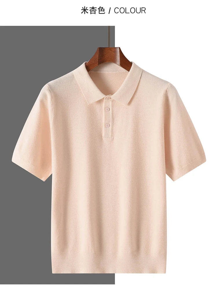 New summer 100% pure wool men's short sleeve polo neck T-shirt fashion youth casual Joker shirt thin T-shirt sweater