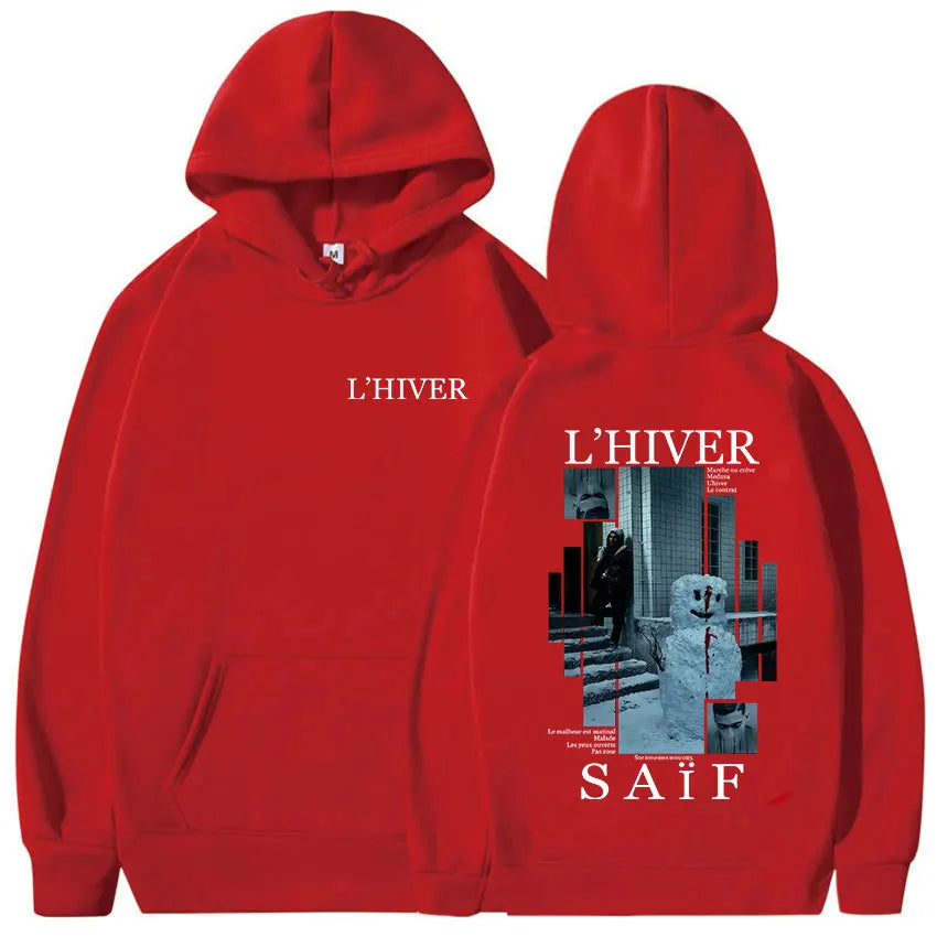 Rapper L'HIVER Saif Album 2025 New Hoodie Men's Hip Hop Fleece Pullover Sweatshirt Retro Long Sleeve Oversized Hoody Streetwear